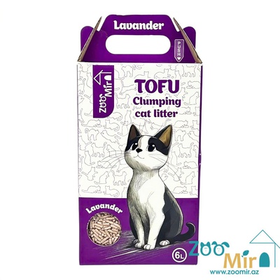 TOFU, натуральный комкующийся наполнитель из экологически чистых соевых бобов и натуральных растительных волокон с запахом лаванды, 6 л