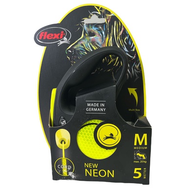 Flexi New Neon, тросовый поводок-рулетка для собак длиной 5 метров, весом до 20 кг (трос), размер M, цвет: черный с неоновыми вставками