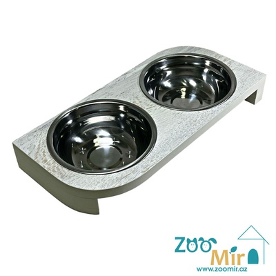 ZooMir, металлические миски в виде "Капелек" с деревянным основанием, для собак малых пород, котят и кошек, 40х19х5,5 см