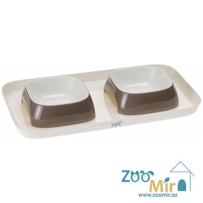 Ferplast Glam Tray S Light Grey, пластиковый поднос с мисками для собак мелких пород и кошек, 40×23×5,5 см, 2*0,4 л