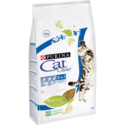 Cat Chow для кошек 3 в 1: профилактика МКБ, зубного камня, вывод шерсти, Feline, 15 кг
