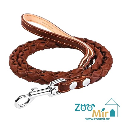 Collar, кожаный круглый плетеный поводок для собак мелких и средних пород, 122 см х 16  мм (цвет: коричневый)