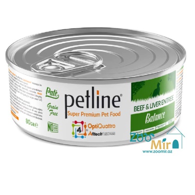 PetLine Beef and Liver Entree Balance, консервы для взрослых кошек с говядиной и печенью, 80 гр