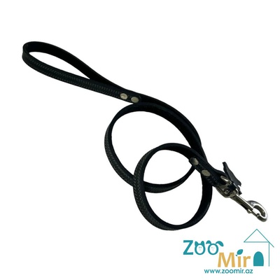 ZooMir, кожаный поводок для собак средних пород, 125 см х 17 мм (цвет: черный с серой строчкой)