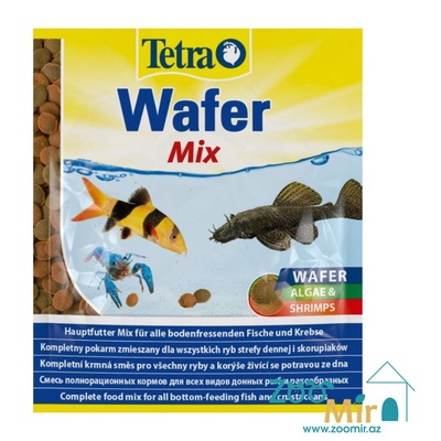 Tetra Wafer Mix, смесь полнорационных кормов для всех видов донных рыб и ракообразных, 15 гр