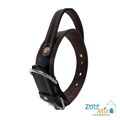 Zoomir, кожаный ошейник с ручкой, для средних и крупных пород собак, 70 см (цвет: черный)