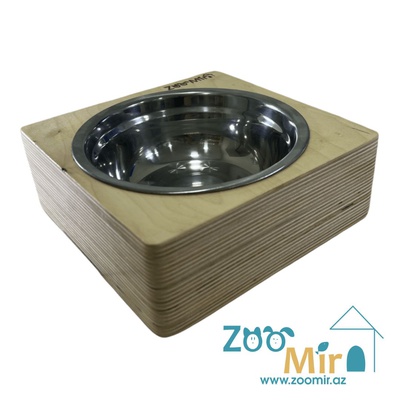 ZooMir, металлическая миска с деревянным основанием, для собак малых пород, котят и кошек, 19х19х6.5 см