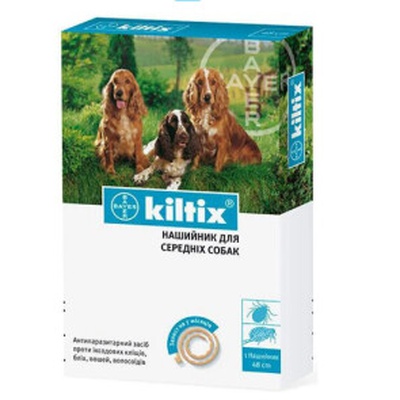 Kiltix ошейник против клещей и блох для средних собак, 48 см