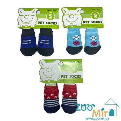 Pet Socks, трикотажные носки для собак, в наборе 4 шт., (размер  S)(выпускается в разных цветах)(цена за 1 набор)