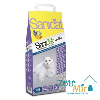 Sanicat Super Plus Cat Litter, впитывающий наполнитель с запахом лаванды и апельсина, 10 л.