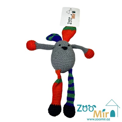 ZooMir, игрушка вязанная в форме зайчика, для собак мелких пород, котят и кошек, 20 см (цена за 1 игрушку)(цвет: комбинированный серый)
