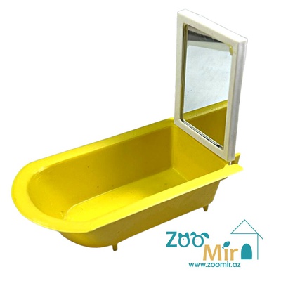 Купалка для птиц в форме ванны с зеркалом, 15 х 7.5 х11.5 см (цвет: желтый)