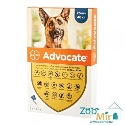 Advocate, раствор для наружного применения (на холку) против клещей, блох, вшей, власоедов и гельминтов, для собак весом более 25 - 40 кг (цена за 1 пипетку)