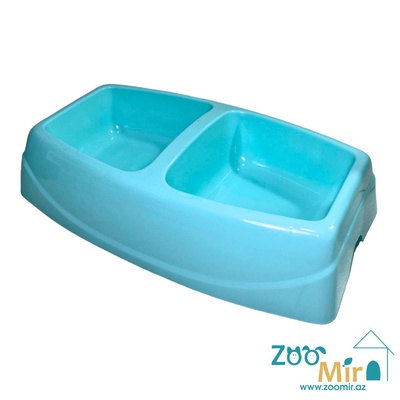 CadoPet, пластиковая двойная миска для собак средних пород, 2х0.5 л (цвет: голубой)
