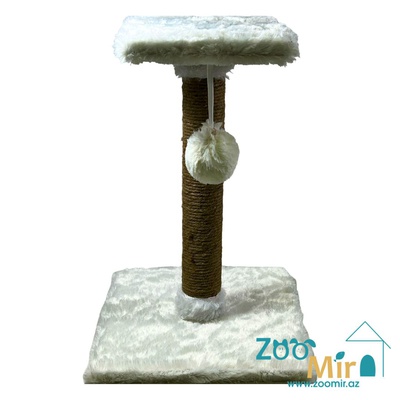 Zoomir, когтеточка с квадратным основанием и полкой на верху для кошек и котят, 45х30х30 см (размер S) (цвет: белый)