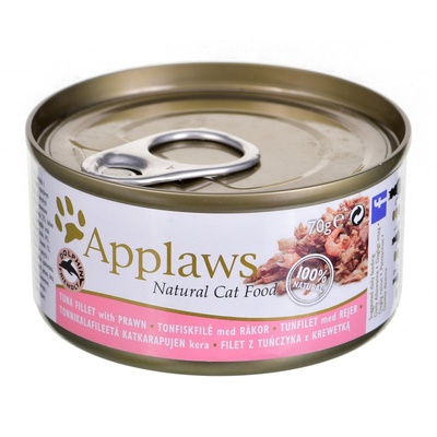 Applaws Natural Cat Food, консервы для кошек со вкусом филе тунца и креветками,  70 гр