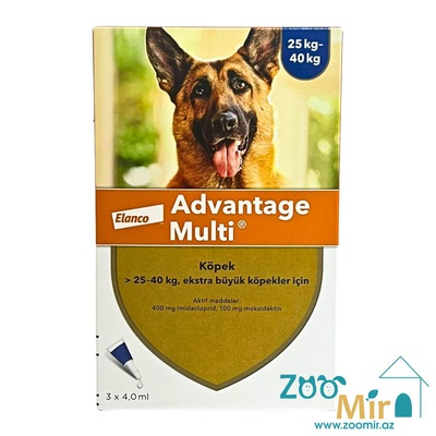 Advantage Multi, раствор для наружного применения (на холку) против клещей, блох, вшей, власоедов и гельминтов, для собак весом более 25 - 40 кг (цена за 1 пипетку)