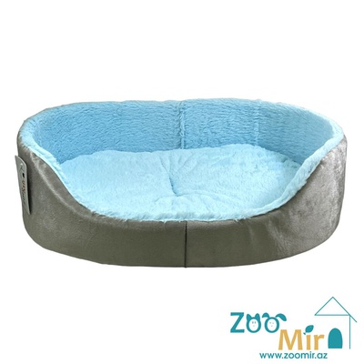 ZooMir, модель лежаки "Матрешка" для мелких пород щенков и котят, 47х36х12 см (размер M)(цвет: серый с голубым мехом)