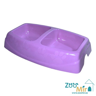 CadoPet, пластиковая двойная миска для собак мелких пород и кошек, 2х0.15л (цвет: фиолетовый)