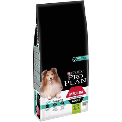 Purina Pro Plan для взрослых собак средних пород с чувствительным пищеварением с ягненком и рисом, 14 кг