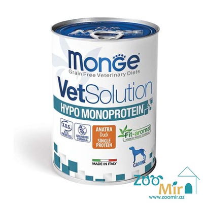 Monge VetSolution Hypo Monoprotein Duck, влажный диетический корм с уткой для взрослых собак для снижения реакции пищевой непереносимости, 400 гр