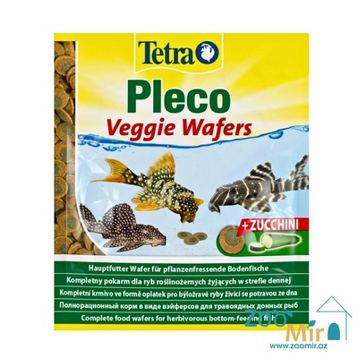 Tetra Pleco Veggie Wafers, сбалансированный полноценный корм в виде вэйферсов для травоядных донных рыб, 15 гр