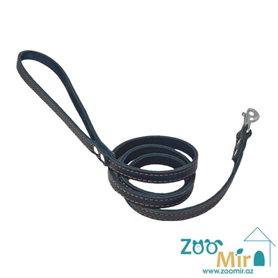 ZooMir, кожаный поводок для собак мелких пород, 130 см х 12 мм (цвет: черный с коричневой строчкой)
