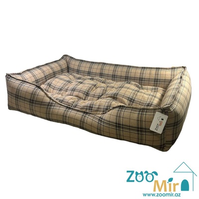 ZooMir, лежак для средних и крупных пород собак, 105x75x20 см (цвет: коричневый в клетку)
