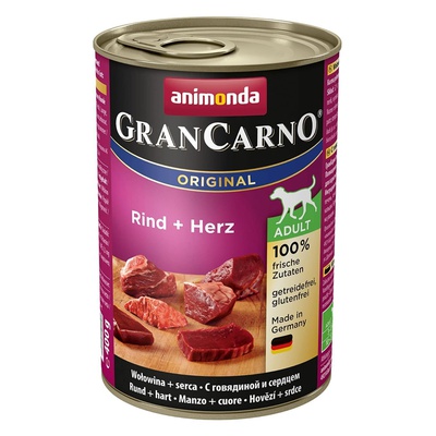 Gran Carno Adult, влажный корм для собак с говядиной и сердцем, 400 гр