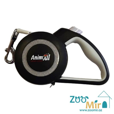 AnimAll, ременный поводок-рулетка 5 метров, весом до 25 кг, размер М, для собак средних пород  (цвет: серый)