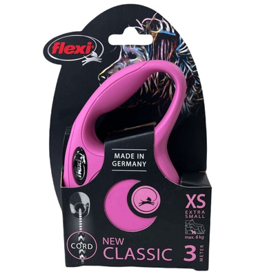 Flexi New Classic, тросовый поводок-рулетка для собак длиной 3 метра, весом до 8 кг (трос), размер XS, цвет: розовый