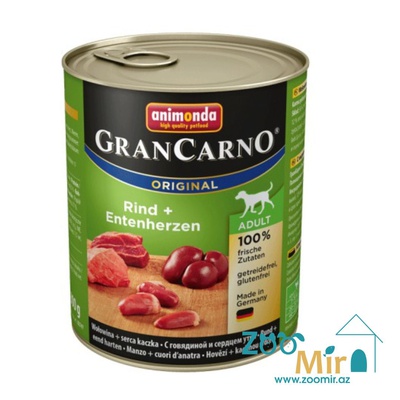 Gran Carno Adult, влажный корм для собак с говядиной и сердцем утки, 800 гр