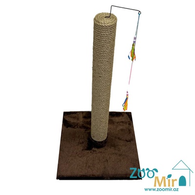 ZooMir, высокая когтеточка с квадратным основанием и с вращающейся игрушкой на верху, для котят и кошек, 45х45х80 см (размер XL)(цвет: коричневый)