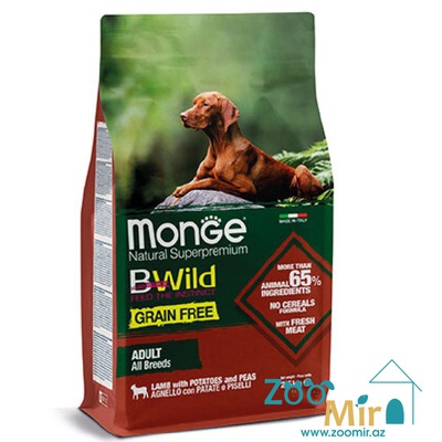 Monge Dog BWild GRAIN FREE, All Breeds Adult Lamb with Potato, сухой беззерновой корм из мяса ягненка с картофелем для взрослых собак всех пород, 12 кг (цена за 1 мешок)