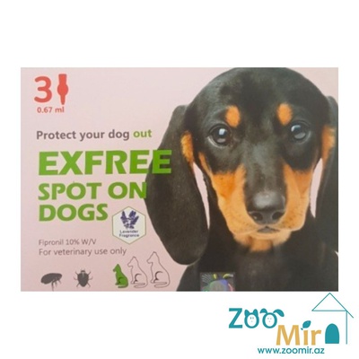 Exfree Spot On Dogs, раствор для наружного применения (на холку) против клещей, блох, вшей и власоедов (инсектоакарицидов) для собак весом от 2 до 10 кг (цена за 1 пипетку)