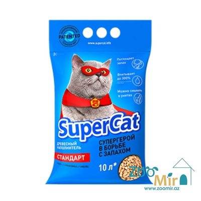 SuperCat, древесный наполнитель стандарт, супер герой в борьбе с запахом, для кошек, 10 л