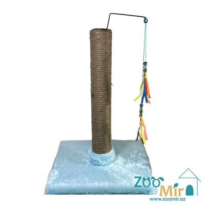 ZooMir, когтеточка с квадратным основанием и с вращающейся игрушкой на верху, для котят и кошек, 42х30х30 см (размер S)(цвет: голубой)