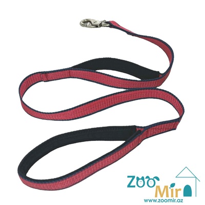 ZooMir, брезентовый поводок с двумя хватами, 1-ая длина 40 см, 2-ая длинна 130 см и бычьим карабином, для собак крупных пород (цвет: красный)