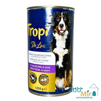 Tropi De Lux, консервы для взрослых собак со вкусом телятины в соусе, 1250 гр