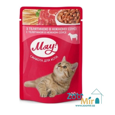 Мяу! влажный корм для кошек, со вкусом телятины в нежном соусе, 100 гр
