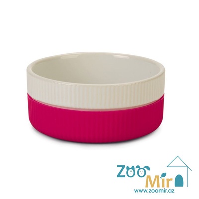 Beeztees, керамическая миска с силиконовым основанием для мелких пород собак и кошек, 11.5 см (розово-белая)