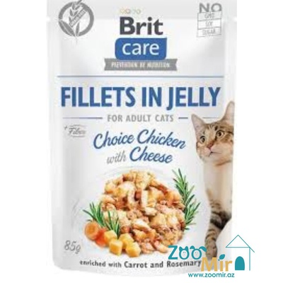 Brit Care Adult Cat, Fillets in Jelly, Chicken and Cheese, влажный корм для взрослых кошек с курицей и сыром в желе, 85 гр