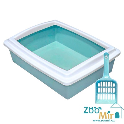 KI, пластиковый лоток прямоугольной формы, оснащенный бортиком, для котят и кошек, 38х29х12  см (цвет: голубой)