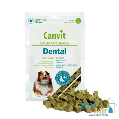 Canvit Dental Snack, лакомства для собак со вкусом курицы, уход за зубами, ротовой полостью , свежесть дыхания, 200 гр