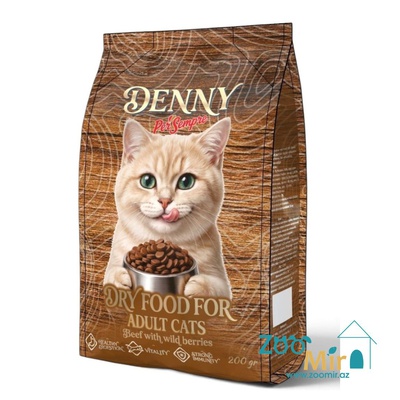 Denny, сбалансированный сухой корм для взрослых кошек со вкусом говядины, 200 гр (цена за 1 пакет)