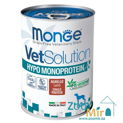 Monge VetSolution Hypo Monoprotein Lamb, влажный диетический корм с ягнёнком для взрослых собак для снижения реакции пищевой непереносимости, 400 гр