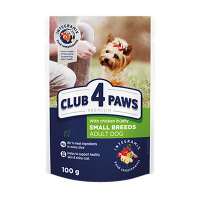 Club 4 paws, влажный корм со вкусом курицы в желе, для собак мелких пород, 100 гр.