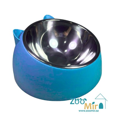 TU, металлическая миска с пластмассовым основанием, для котят и кошек, 18 х 9 см (цвет: синий)