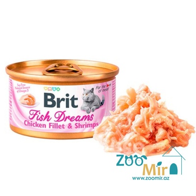 Brit Fish Dreams, консервы для кошек с куриным филе и креветками, 80 гр