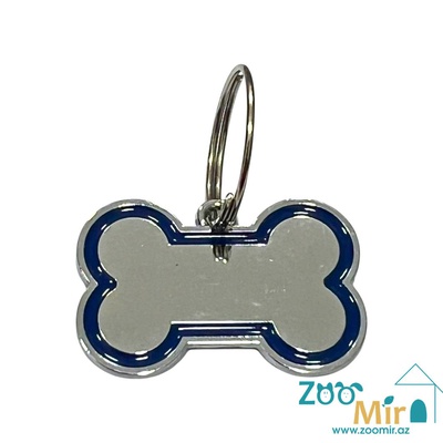 Accsesirjos de Mascotas, кулон в форме косточки для адреса, 3 см (цвет: серебристый с синим кантом)